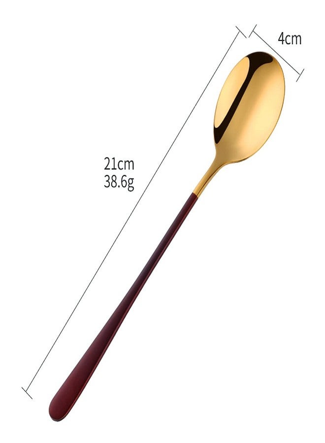 Takositio 8 Inch Soup Spoons Stainless Steel, Round Head Soup Spoons, Modern Thick Long Handle SUS304 Korean Spoon, Dinner Metal Spoons for Soup, Grain,Dessert,Milk,Tea,Coffee (2, Gold-2) - Image 2